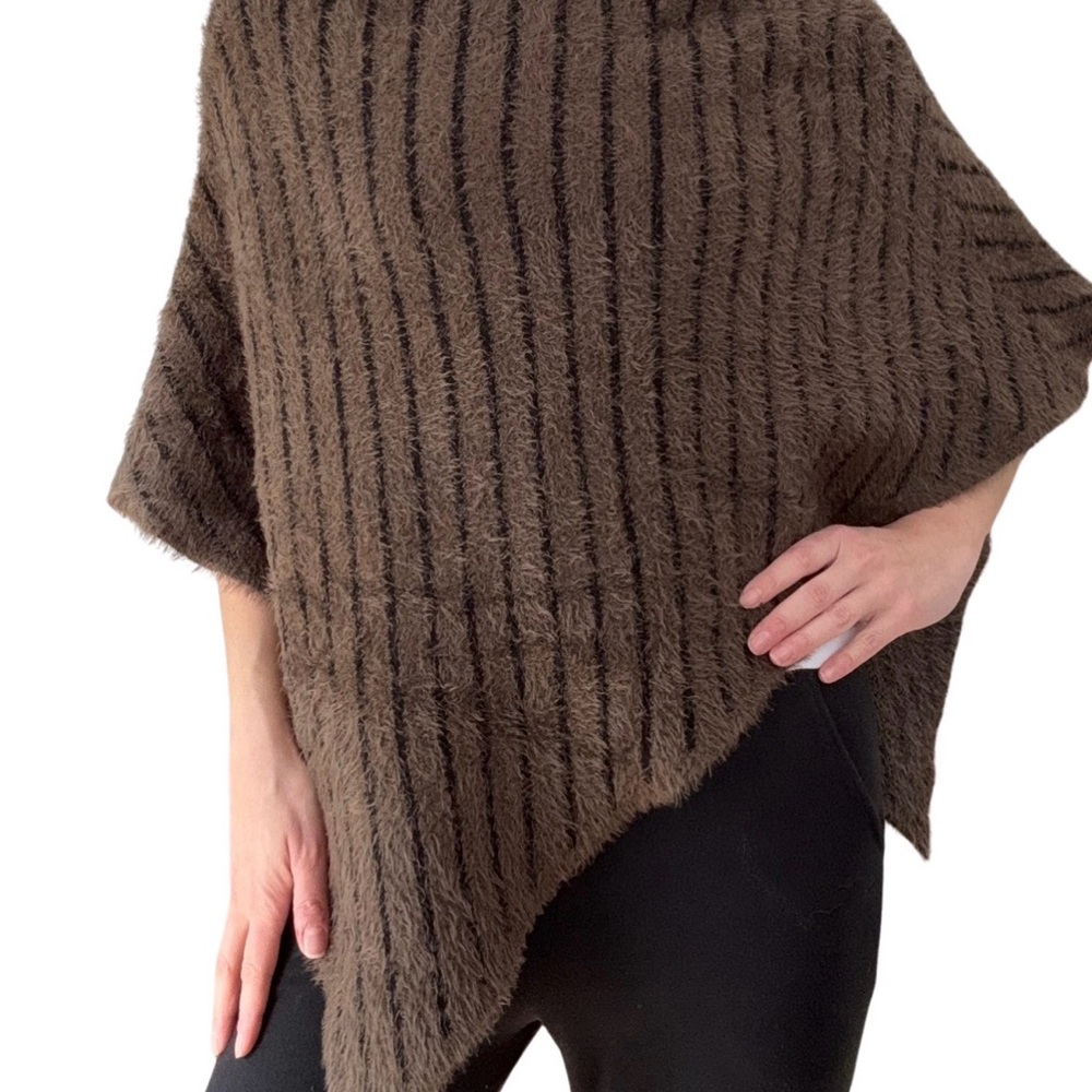 Striped Brown and Black Asymetrical Poncho Shrug